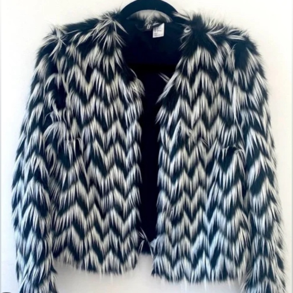 Divided Black and White Faux Fur Coat